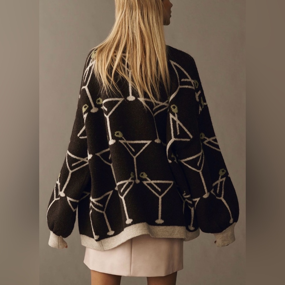 Anthropologie Bel Kazan Icon Dirty Martini Cardigan NWT Brown Tan Olive OS - Picture 6 of 12